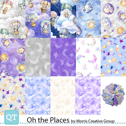 Precut Fabric Fat Quarters Oh The Places by Morris Creative Group for QT Fabrics - 14 Fat Quarters
