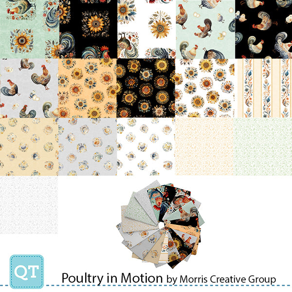 Precut Fabric Fat Quarters Poultry in Motion by Morris Creative Group for QT Fabrics - 16 Fat Quarters