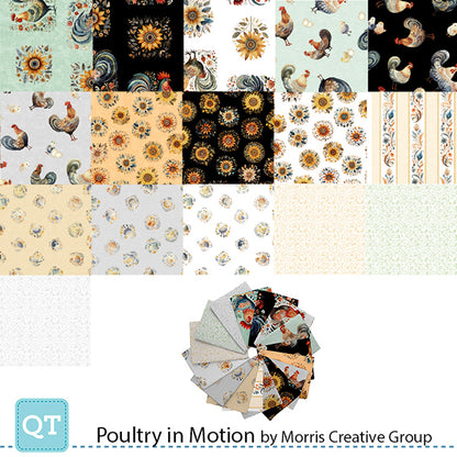 Precut Fabric Fat Quarters Poultry in Motion by Morris Creative Group for QT Fabrics - 16 Fat Quarters