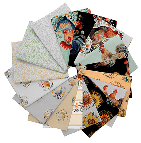 Precut Fabric Fat Quarters Poultry in Motion by Morris Creative Group for QT Fabrics - 16 Fat Quarters