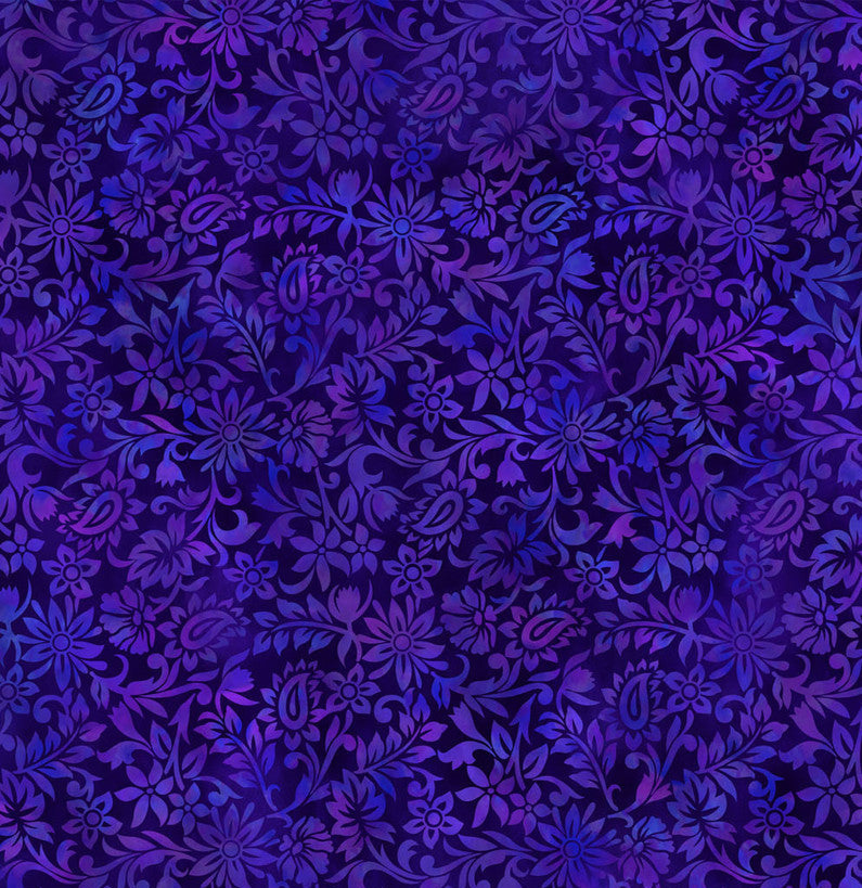 Purple Black Floral Blender | In The Beginning Prism II Collection | 100% Cotton Quilting Fabric
