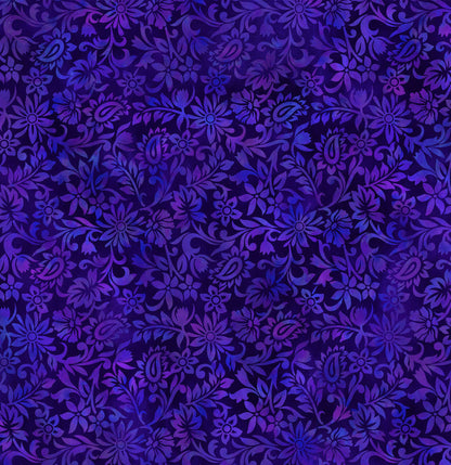 Purple Black Floral Blender | In The Beginning Prism II Collection | 100% Cotton Quilting Fabric