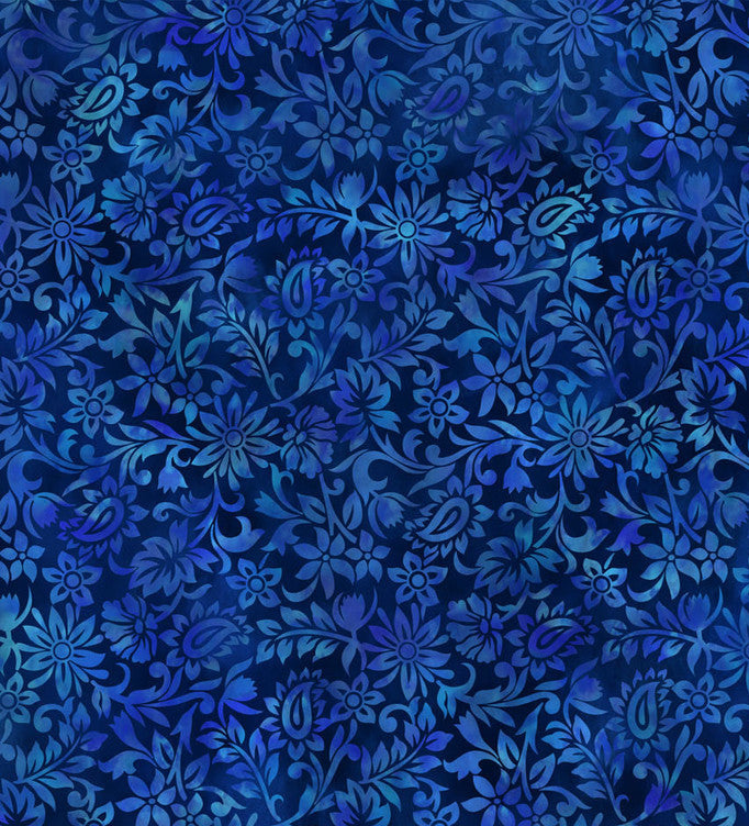 Blue Black Floral Blender | In The Beginning Prism II Collection | 100% Cotton Quilting Fabric