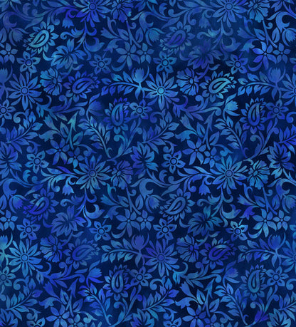 Blue Black Floral Blender | In The Beginning Prism II Collection | 100% Cotton Quilting Fabric