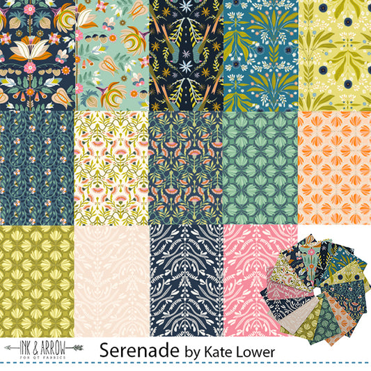 Fat Quarter Bundle Quilt Fabric | QT Fabrics Serenade Organic Cotton Collection  | 14 Pieces