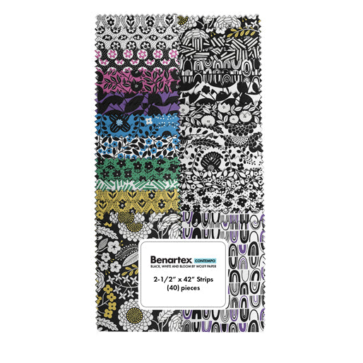 Jelly Roll Quilt Fabric | Black White and Bloom | 40 Pieces