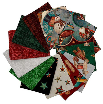 Precut Fabric Fat Quarters Santa's Workshop by Morris Creative Group for QT Fabrics - 14 Fat Quarters