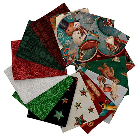 Precut Fabric Fat Quarters Santa's Workshop by Morris Creative Group for QT Fabrics - 14 Fat Quarters