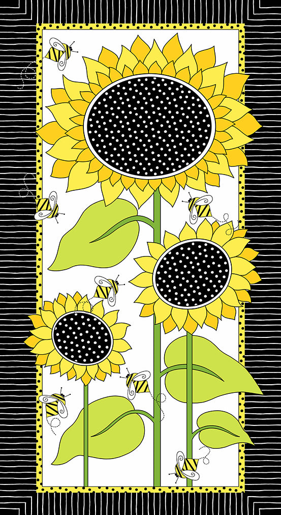 SUNFLOWERS and HONEY Panel by Kim Schaefer for Andover Fabrics - AKA Day Pollinator Panel