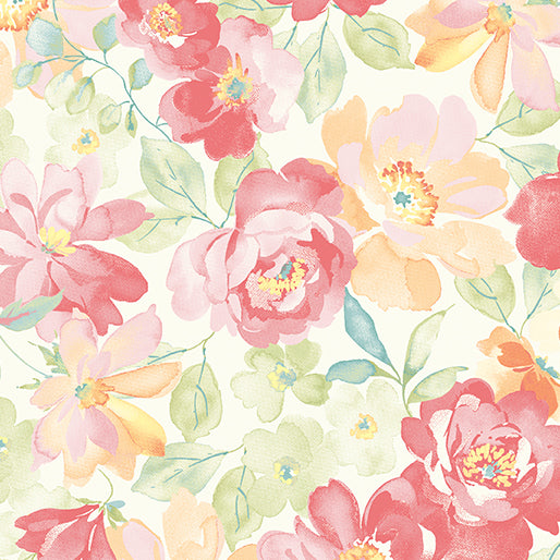 43-44" Wide SWEET BABY ROSE Multi Floral Quilt Fabric by Dover Hill for Benartex - Sold by the Yard