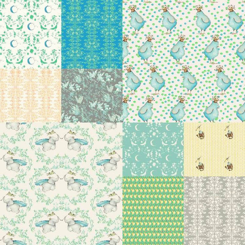 Fabric Fat Quarter Bundle - SWEET BABY (Blue) by RB Studios - 10 Fat Quarters