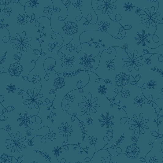 43-44" Wide VINTAGE FLORA Dark Blue Floral Swirl Quilt Fabric by Kimberbell for Maywood Studio - Sold by the Yard