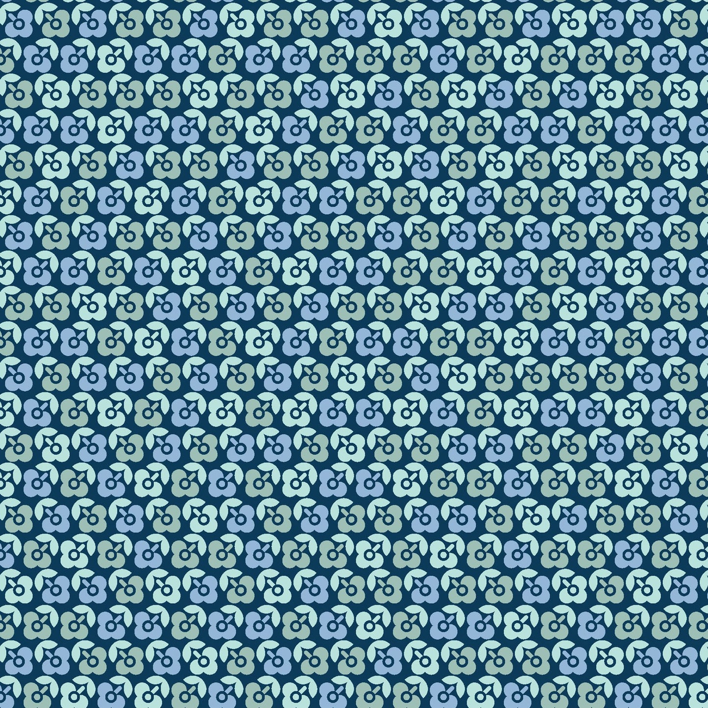 43-44" Wide VINTAGE FLORA Dark Blue Lucky Flower Quilt Fabric by Kimberbell for Maywood Studio - Sold by the Yard