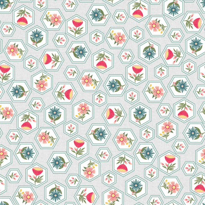 43-44" Wide VINTAGE FLORA Gray Honeycomb Flower Quilt Fabric by Kimberbell for Maywood Studio - Sold by the Yard