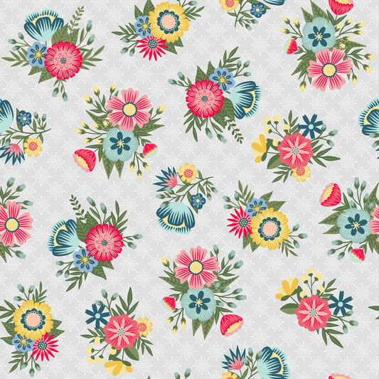43-44" Wide VINTAGE FLORA Gray Lattice Floral Quilt Fabric by Kimberbell for Maywood Studio - Sold by the Yard