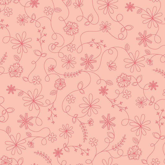 43-44" Wide VINTAGE FLORA Pink Floral Swirl Quilt Fabric by Kimberbell for Maywood Studio - Sold by the Yard