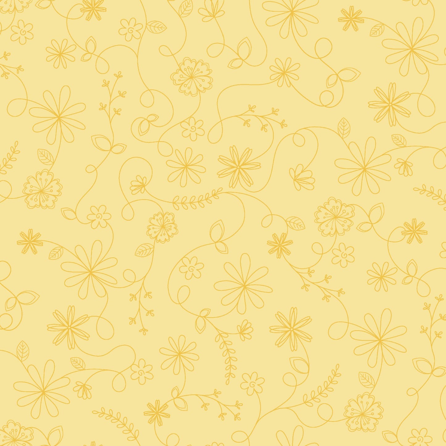 43-44" Wide VINTAGE FLORA Yellow Floral Swirl Quilt Fabric by Kimberbell for Maywood Studio - Sold by the Yard