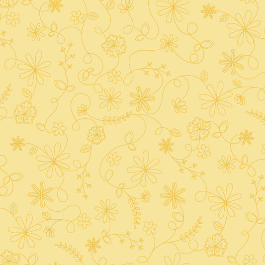 43-44" Wide VINTAGE FLORA Yellow Floral Swirl Quilt Fabric by Kimberbell for Maywood Studio - Sold by the Yard