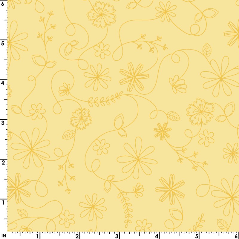 43-44" Wide VINTAGE FLORA Yellow Floral Swirl Quilt Fabric by Kimberbell for Maywood Studio - Sold by the Yard