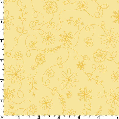 43-44" Wide VINTAGE FLORA Yellow Floral Swirl Quilt Fabric by Kimberbell for Maywood Studio - Sold by the Yard