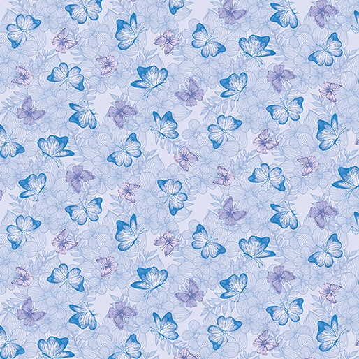 43-44" Wide BUTTERFLY BLUE Floral Butterfly Quilt Fabric from Judy's Bloom Collection by Eleanor Burns for Benartex - Sold by the Yard