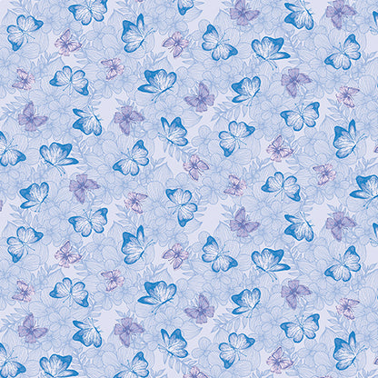 43-44" Wide BUTTERFLY BLUE Floral Butterfly Quilt Fabric from Judy's Bloom Collection by Eleanor Burns for Benartex - Sold by the Yard