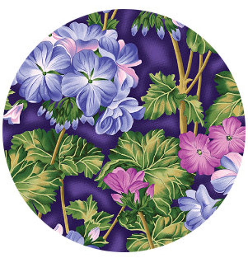 43-44" Wide FLOWER FESTIVAL II Fuchsia Cobalt Geraniums Quilt Fabric Designed by Benartex Studio - Sold by the Yard