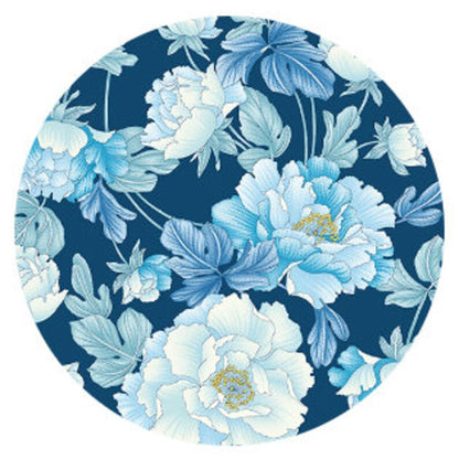 43-44" Wide VERANDA BIG FLORAL Dark Blue Quilt Fabric by Martha Campbell Pullen for Benartex - Sold by the Yard