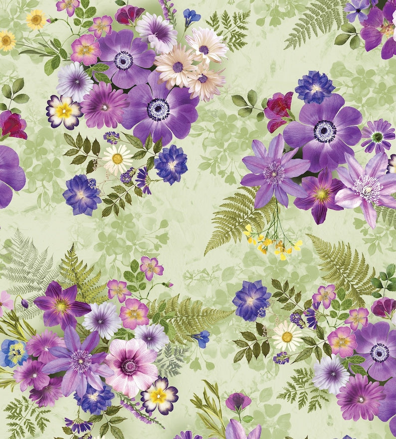 43-44" Wide POTPOURRI BOUQUET Green Multi Large Floral Quilt Fabric Designed by Greta Lynn for Kanvas Studio and Benartex - Sold by the Yard