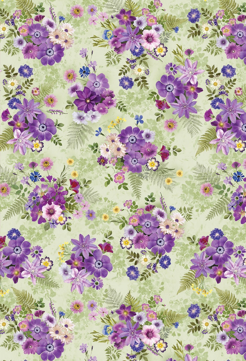 43-44" Wide POTPOURRI BOUQUET Green Multi Large Floral Quilt Fabric Designed by Greta Lynn for Kanvas Studio and Benartex - Sold by the Yard