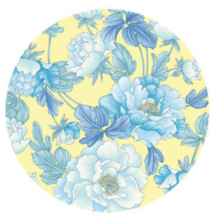 43-44" Wide VERANDA BIG FLORAL Yellow and Light Blue Quilt Fabric by Martha Campbell Pullen for Benartex - Sold by the Yard