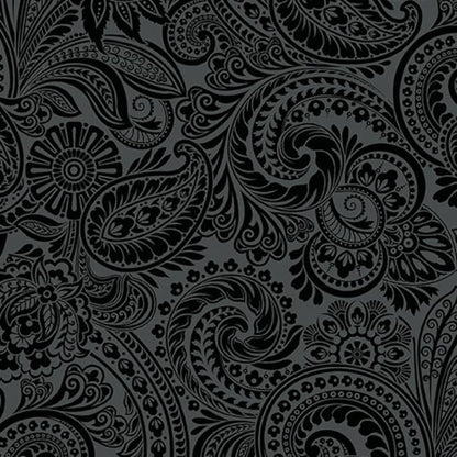 43-44" Wide FLOWER FESTIVAL II Black Paisley Quilt Fabric Designed by Benartex - Sold by the Yard