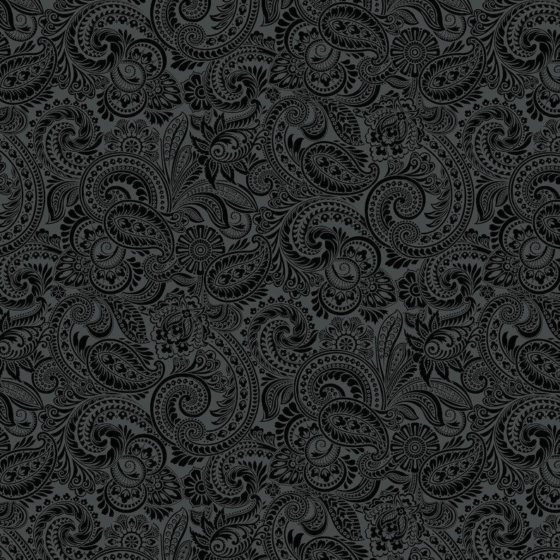 43-44" Wide FLOWER FESTIVAL II Black Paisley Quilt Fabric Designed by Benartex - Sold by the Yard