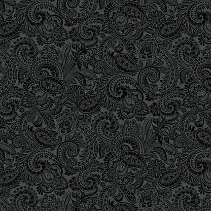 43-44" Wide FLOWER FESTIVAL II Black Paisley Quilt Fabric Designed by Benartex - Sold by the Yard