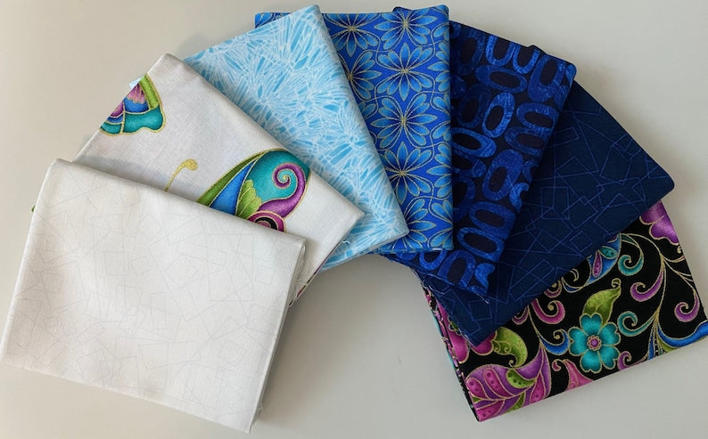 Ann Lauer ALLURING BUTTERFLIES 7 Fat Quarter Fabric Bundle for Benartex Traditions - 7 Different Fat Quarters