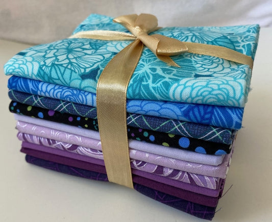 Fat Quarter Blue and Purple Fabric Bundle from Benartex - 10 Different Fat Quarters