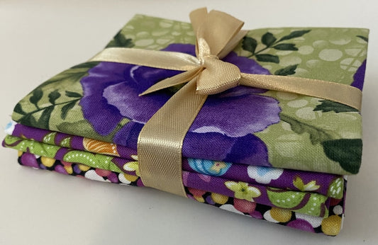 Green and Purple Fabric Fat Quarter Bundle from Benartex - 3 Different Fat Quarters