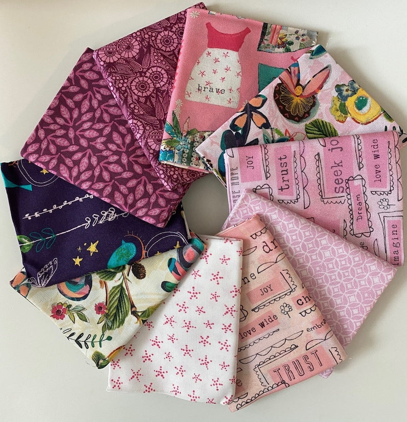 Kelly Rae Roberts INSPIRED HEART 10 Fat Quarter Fabric Bundle for Benartex Artistry - 10 Different Fat Quarters