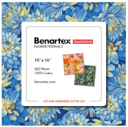 Fabric Layer Cake FLOWER FESTIVAL 2 by Benartex Traditions - 10" Squares