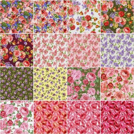 Fabric Fat Quarter Pack Spring Bouquet by Ro Gregg for Paintbrush Studio - 16 Different Fat Quarters