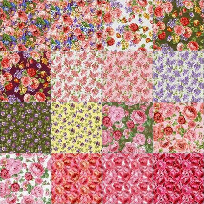 Fabric Fat Quarter Pack Spring Bouquet by Ro Gregg for Paintbrush Studio - 16 Different Fat Quarters