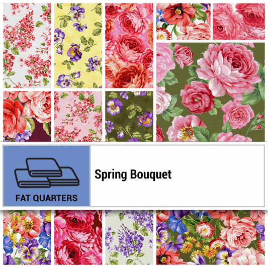 Fabric Fat Quarter Pack Spring Bouquet by Ro Gregg for Paintbrush Studio - 16 Different Fat Quarters