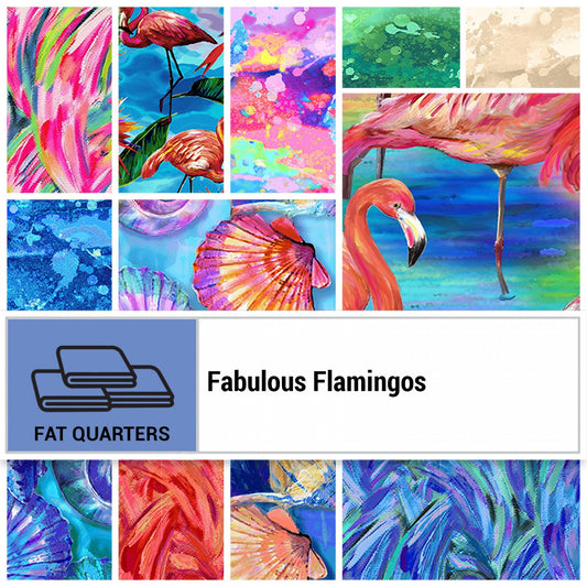 Fabric Fat Quarter Pack Fabulous Flamingos by Paintbrush Studio - 12 Different Fat Quarters