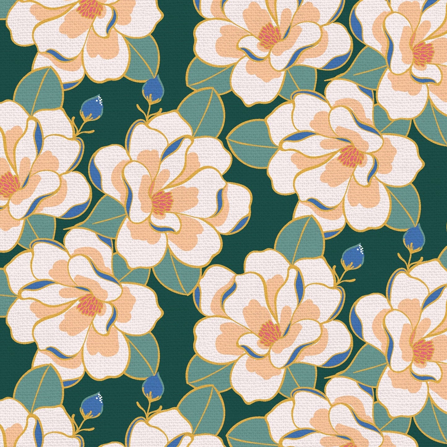 Fabric Fat Quarter Pack Magnolia Wonderland Fabric Collection (Navy) by Teresa Chan for Paintbrush Studio - 7 Different Fat Quarters