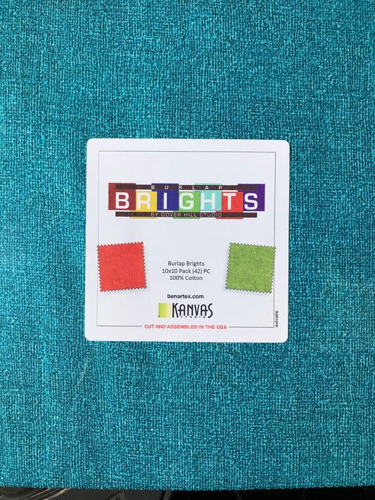 Fabric Layer Cake Burlap Brights Collection by Kanvas Studio for Benartex - Fabric 10" Quilt Fabric Squares