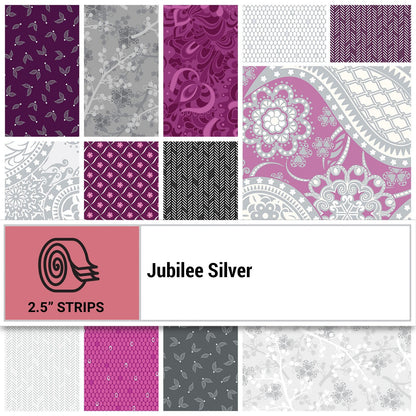 Fabric Design Roll - Jubilee Silver Strip-Pies by Amanda Murphy for Contempo - 2 1/2" Wide Strips - Quilt Fabric