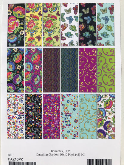 Fabric Layer Cake Dazzling Garden by Kanvas Studio for Benartex - Fabric 10" Quilt Fabric Squares