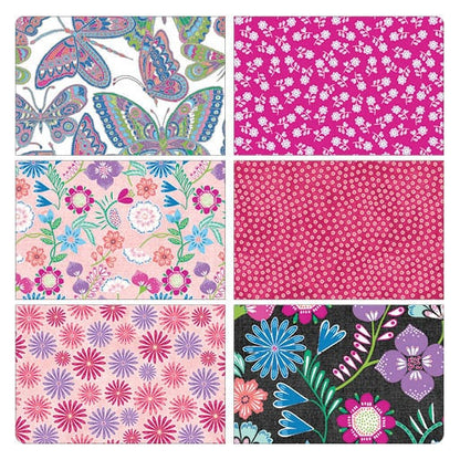 Fabric 6 Yard Bundle BLOOMING DENIM (PINK) by Cherry Guidry for Benartex - Quilt Shop Quality - 6 Different 1 Yard Cuts