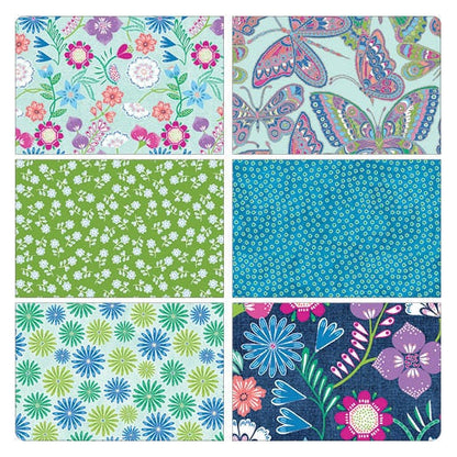 Fabric 6 Yard Bundle BLOOMING DENIM (BLUE) by Cherry Guidry for Benartex - Quilt Shop Quality - 6 Different 1 Yard Cuts