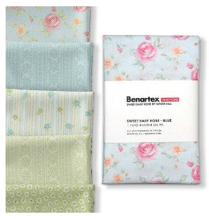 Fabric 5 Yard Bundle SWEET BABY ROSE (Blue) by Dover Hill for Benartex - Quilt Shop Quality - 5 Different 1 Yard Cuts